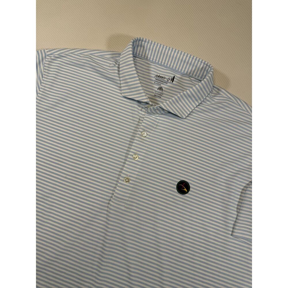 Johnnie-O Fair Dan Invitational Golf Polo Men’s XL Blue White Stripe Stretch